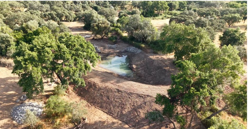 Retention pond with clay dam in Portugal